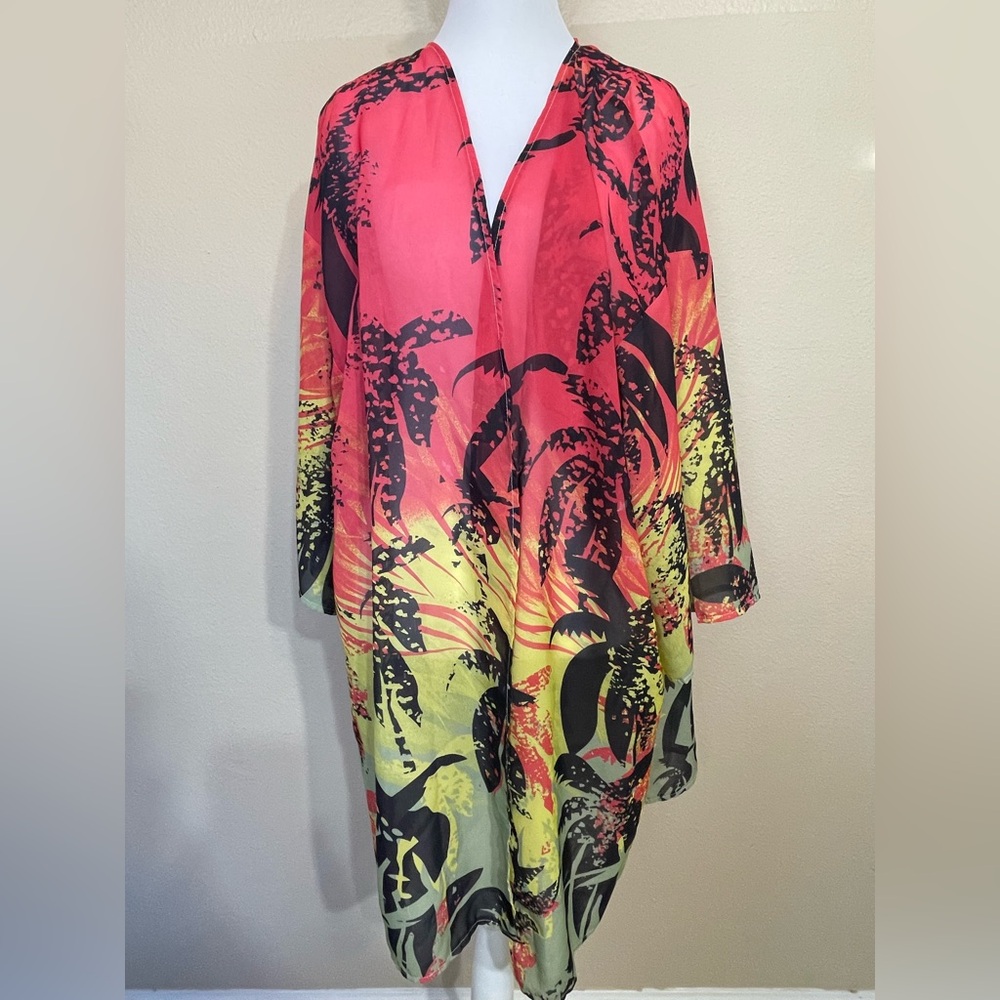 Vibrant Tropical Floral Sheer Swim Cover Up